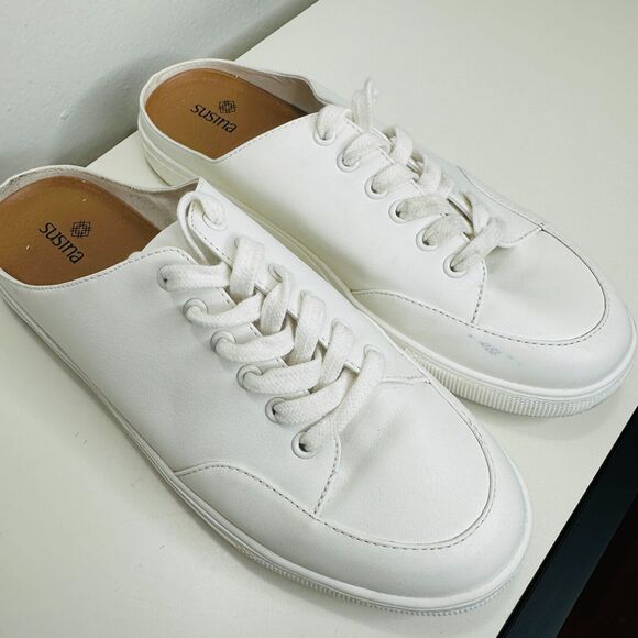 Susina White Leatherette Brynlee Closed Toe Slide-In Casual Mule Sneakers 9 - Picture 6 of 14